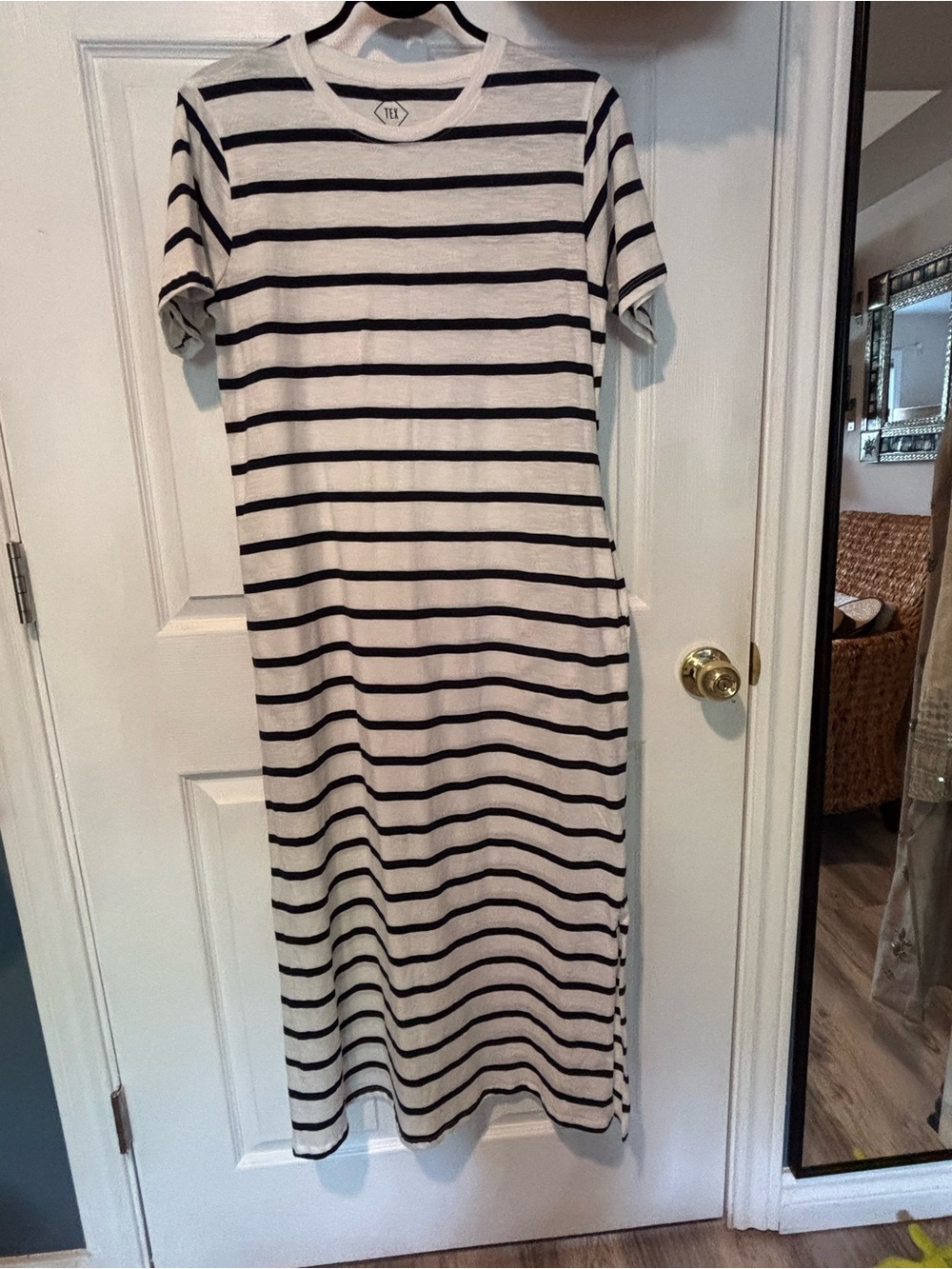 Black and White Striped Short-Sleeve Maxi Dress